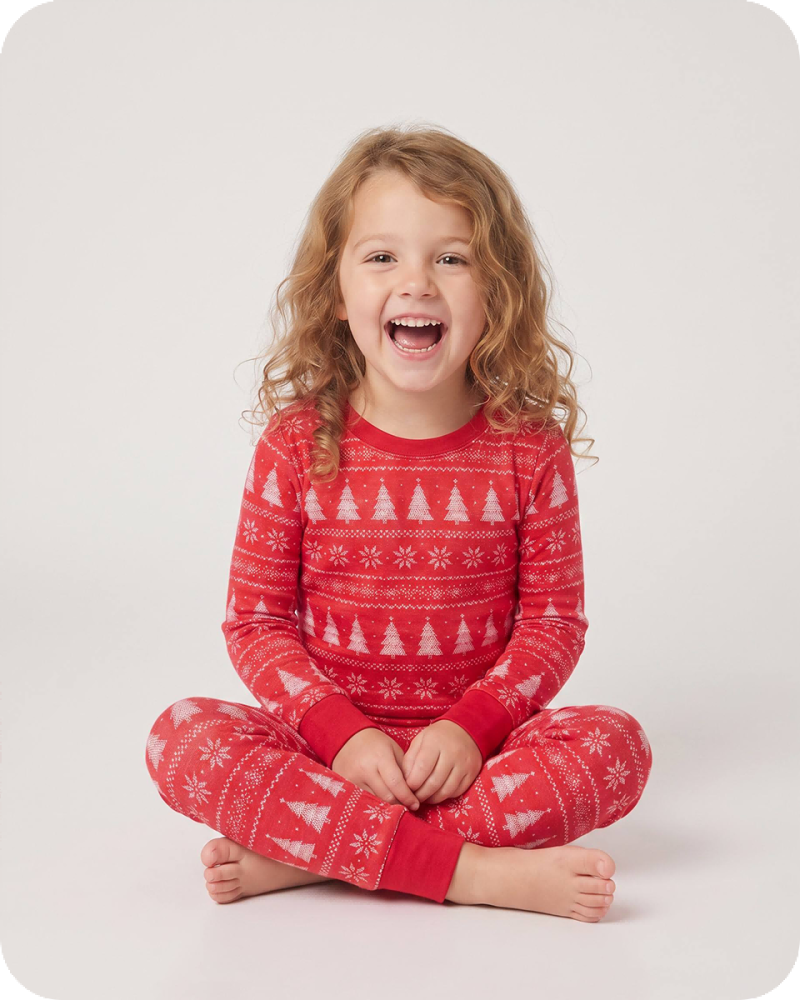 Bamboo Kids Christmas Pajamas Red Tree