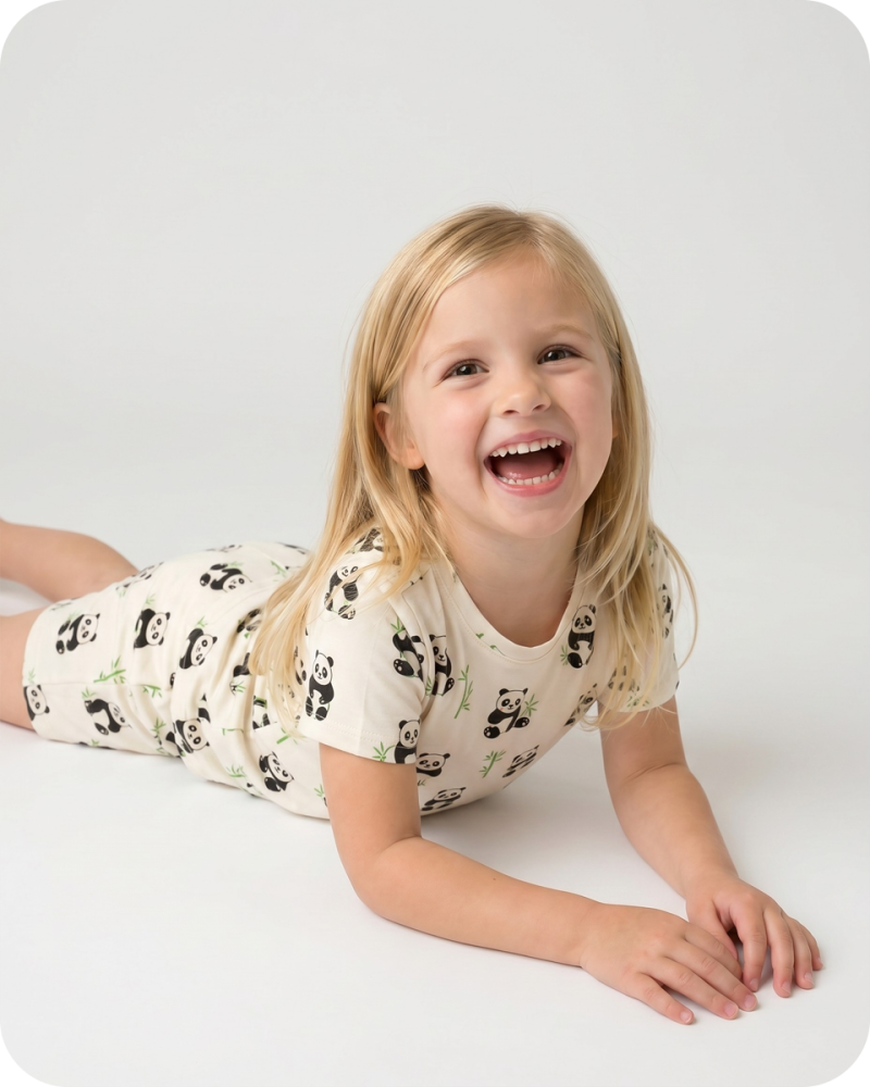 Bamboo Kids Pajamas Shortie Set Panda