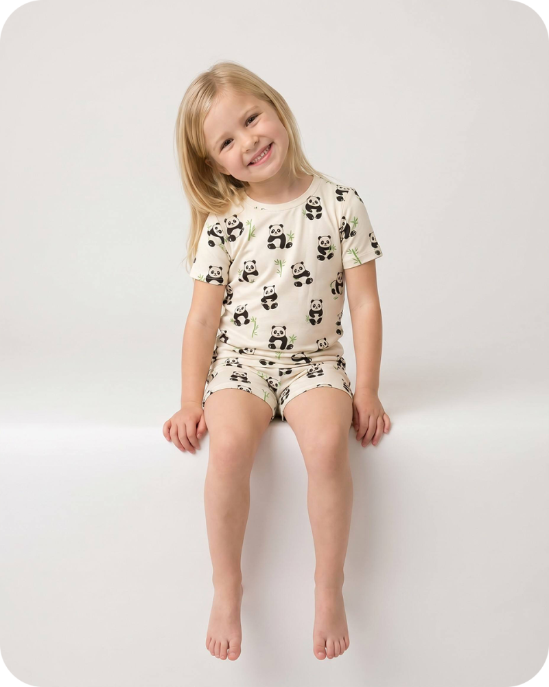 Bamboo Kids Pajamas Shortie Set Panda