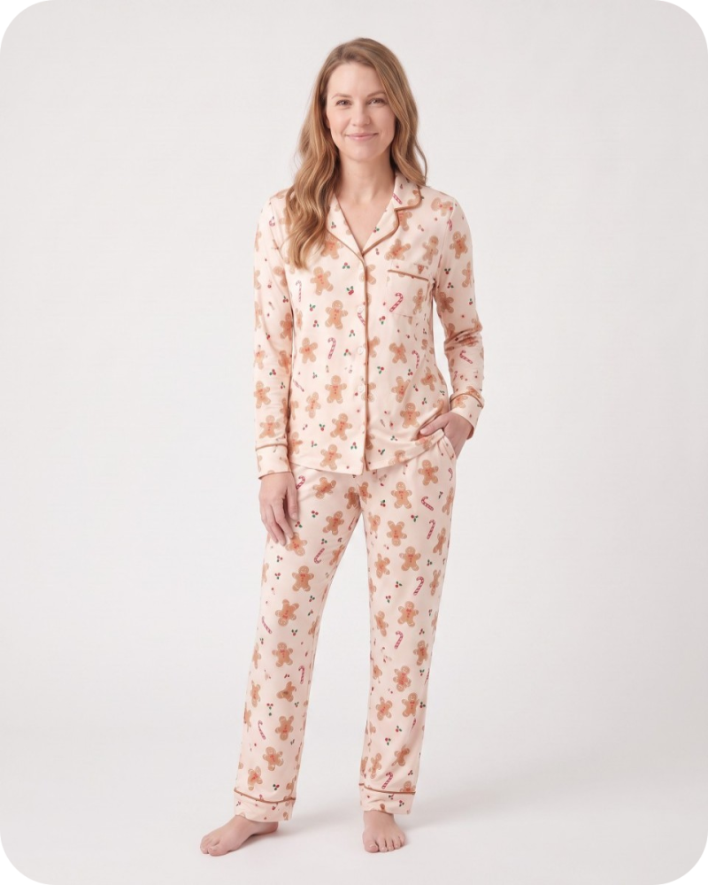 Bamboo Matching Family Christmas Pajamas Gingerbread Cream
