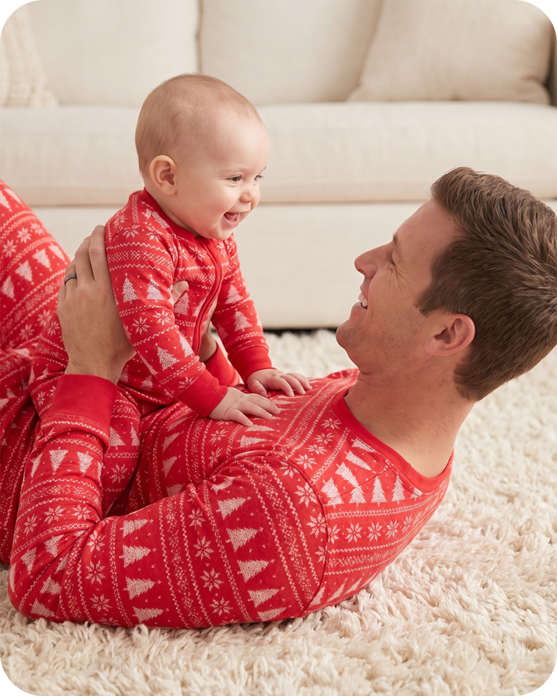 Dad and Son Matching Christmas Outfits Red Tree
