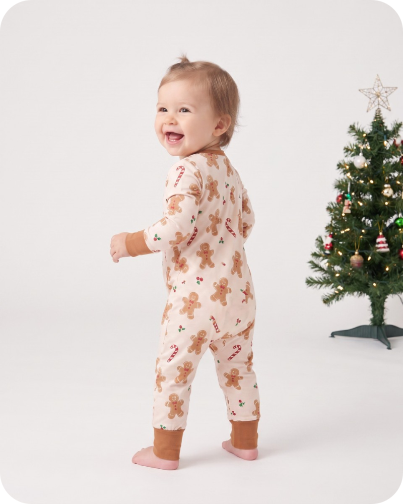 Infant Bamboo Christmas Pajamas Gingerbread Cream