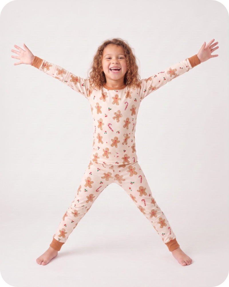Kids Bamboo Christmas Pajamas Gingerbread Cream