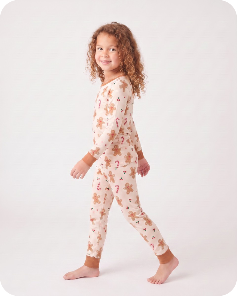 Kids Bamboo Christmas Pajamas Gingerbread Cream