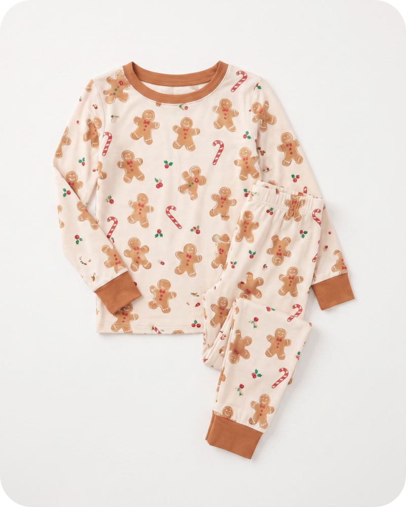 Kids Bamboo Christmas Pajamas Gingerbread Cream
