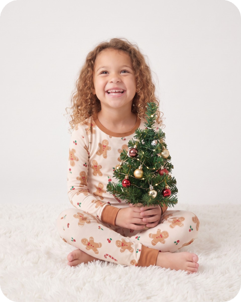 Kids Bamboo Christmas Pajamas Gingerbread Cream