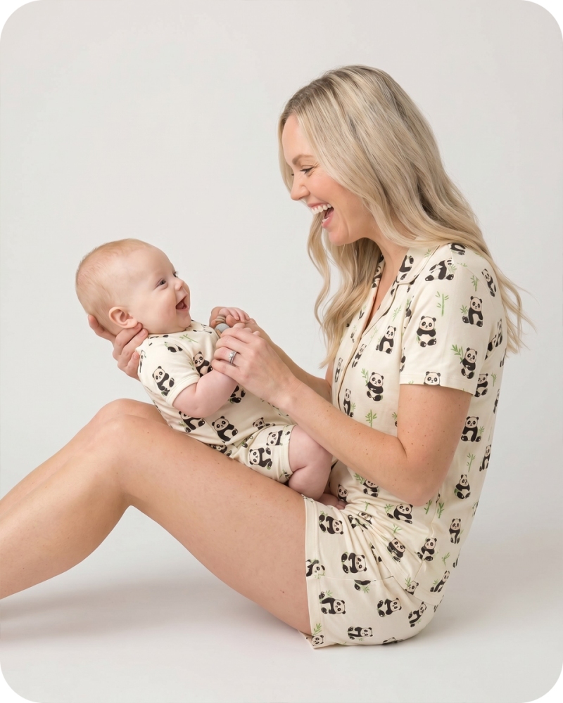 Mom and Baby Matching Pajamas Bamboo Set Panda