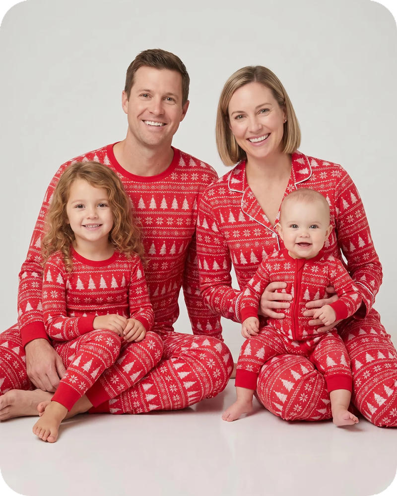 Mommy and Me Christmas Pajamas Red Tree