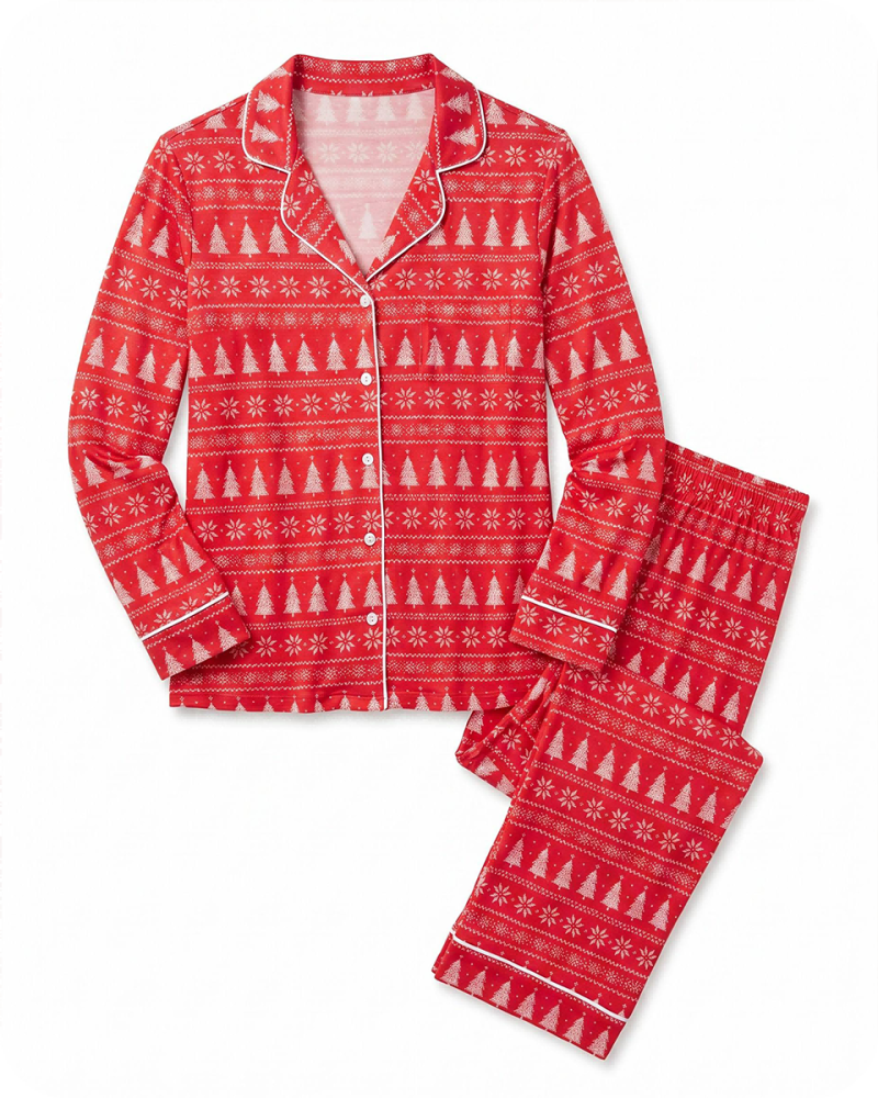 Mommy and Me Christmas Pajamas Red Tree