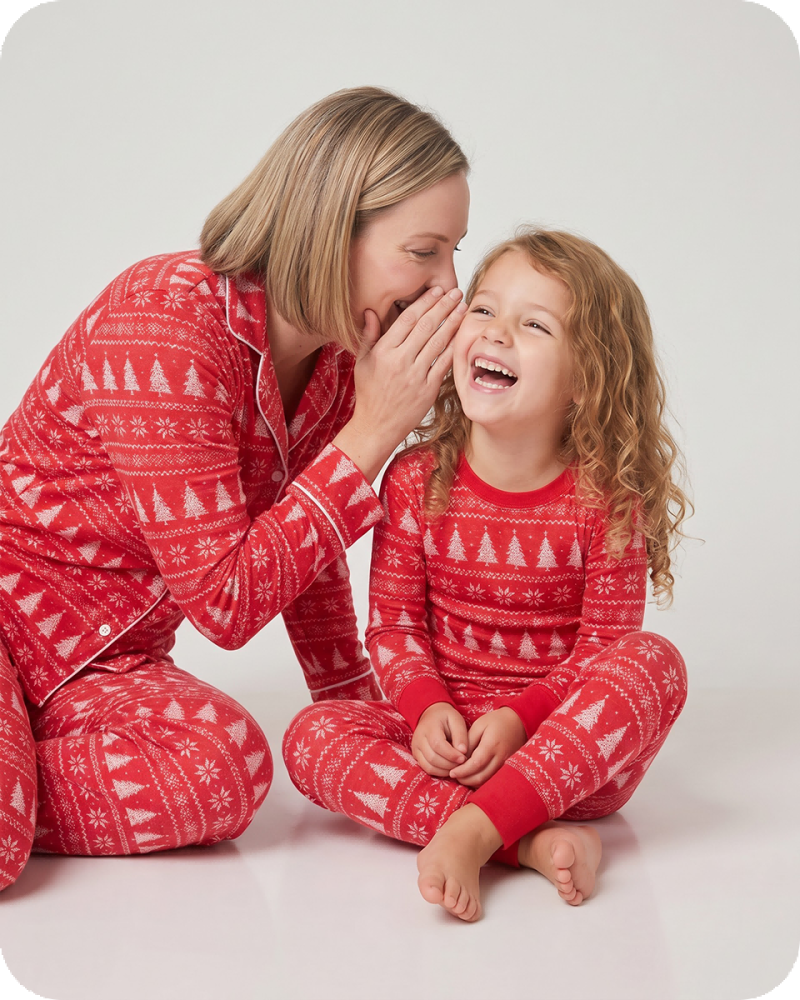 Mommy and Me Christmas Pajamas Red Tree