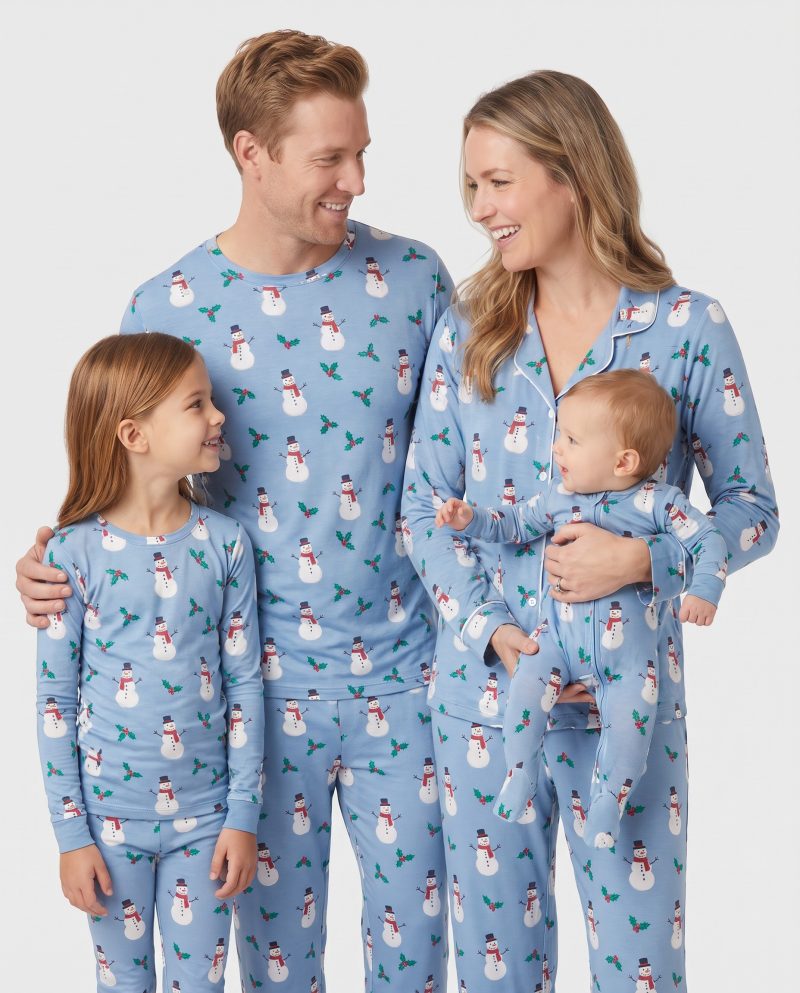 Baby Bamboo Christmas Pajamas Long Sleeve Snowman Blue