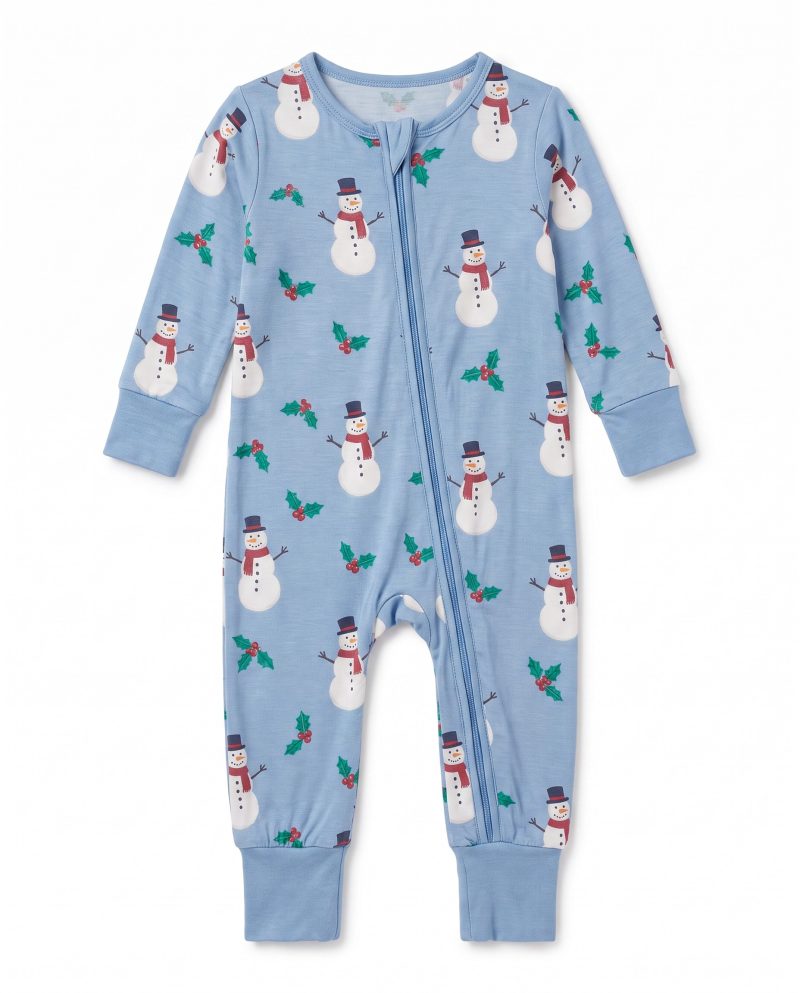 Baby Bamboo Christmas Pajamas Long Sleeve Snowman Blue