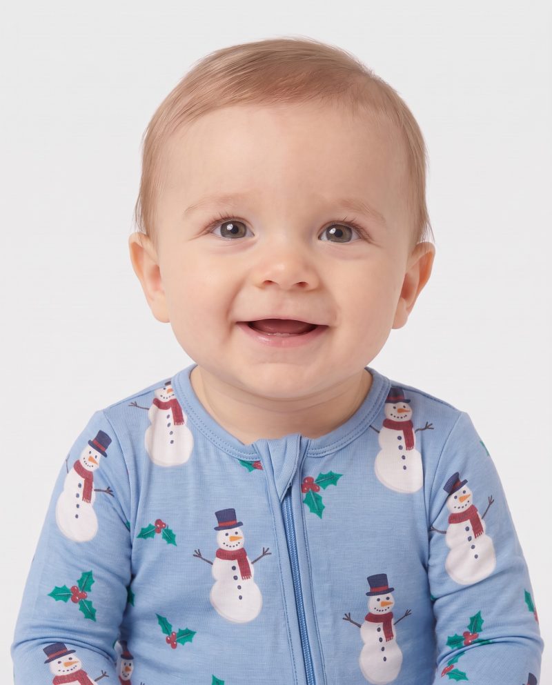 Baby Bamboo Christmas Pajamas Long Sleeve Snowman Blue