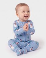 Baby Bamboo Christmas Pajamas Long Sleeve Snowman Blue
