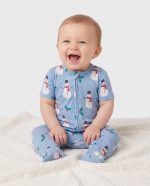 Baby Bamboo Christmas Pajamas Long Sleeve Snowman Blue