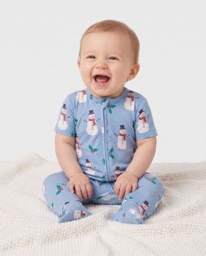Baby Bamboo Christmas Pajamas Long Sleeve Snowman Blue