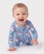 Baby Bamboo Christmas Pajamas Long Sleeve Snowman Blue