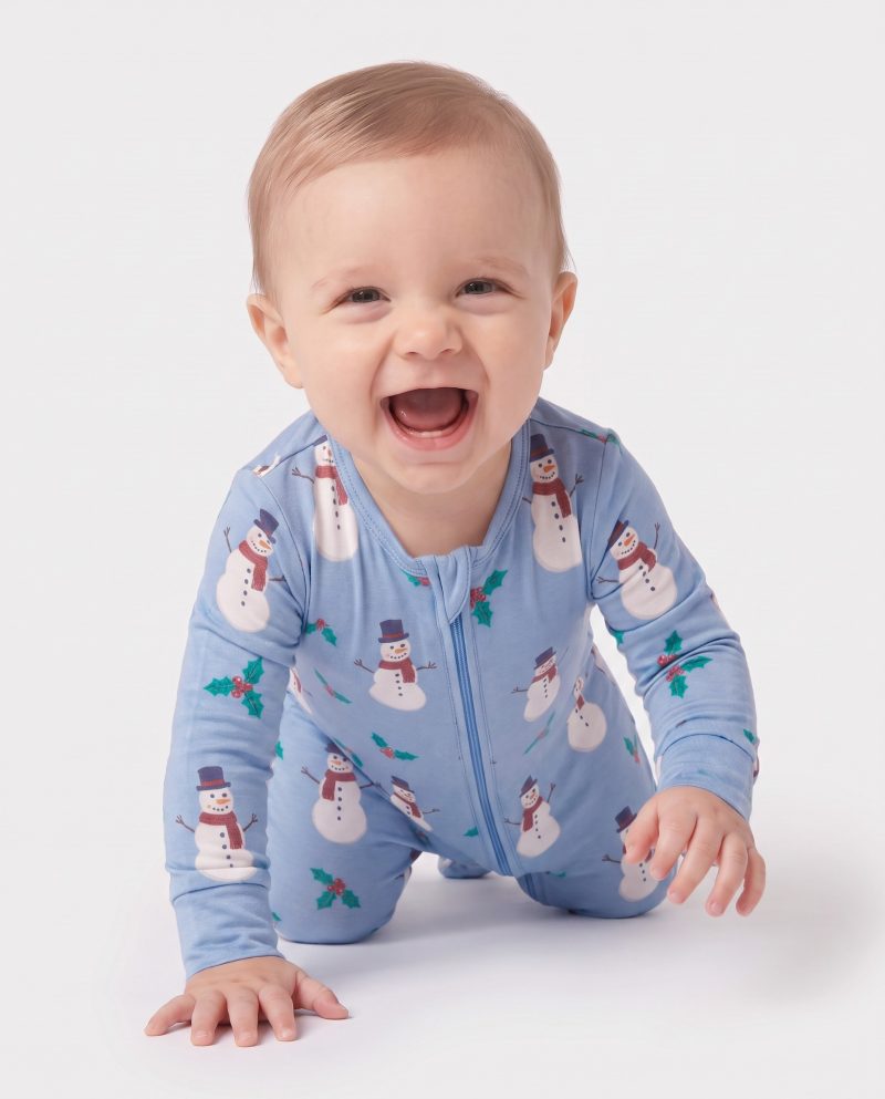 Baby Bamboo Christmas Pajamas Long Sleeve Snowman Blue