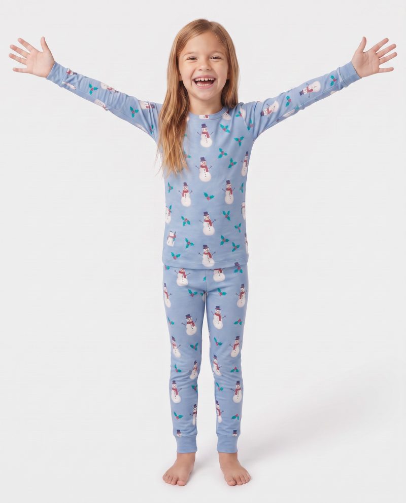 Kids Christmas Bamboo Sleepers Snowman Blue