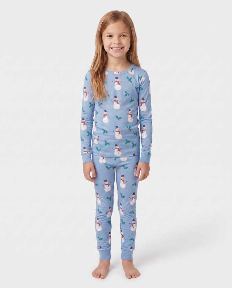 Kids Christmas Bamboo Sleepers Snowman Blue