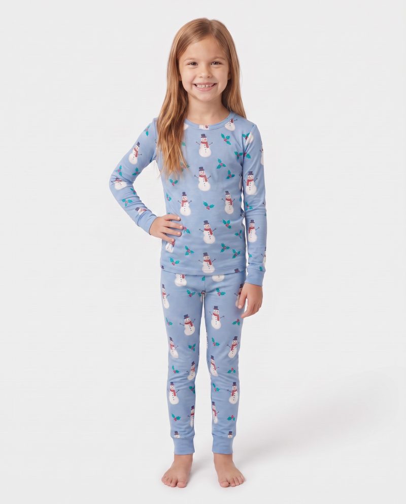 Kids Christmas Bamboo Sleepers Snowman Blue