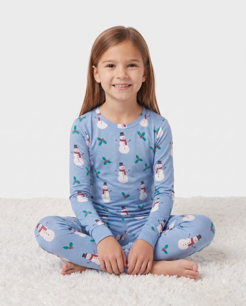 Kids Christmas Bamboo Sleepers Snowman Blue