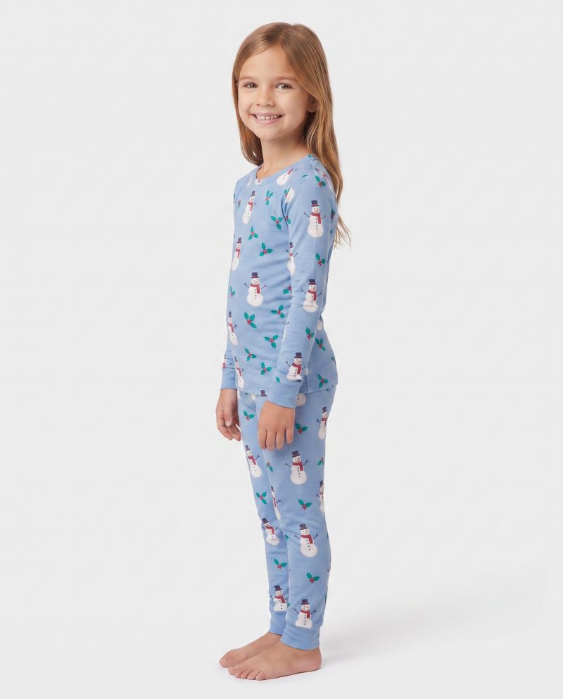 Kids Christmas Bamboo Sleepers Snowman Blue