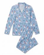 Womens Bamboo Christmas Pajamas Snowman Blue