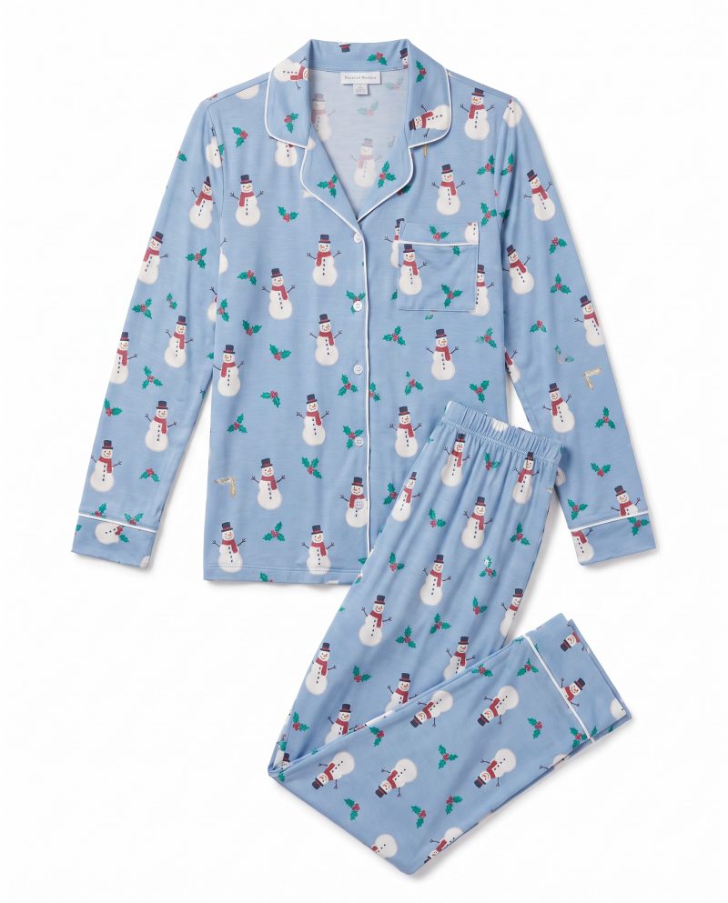 Womens Bamboo Christmas Pajamas Snowman Blue