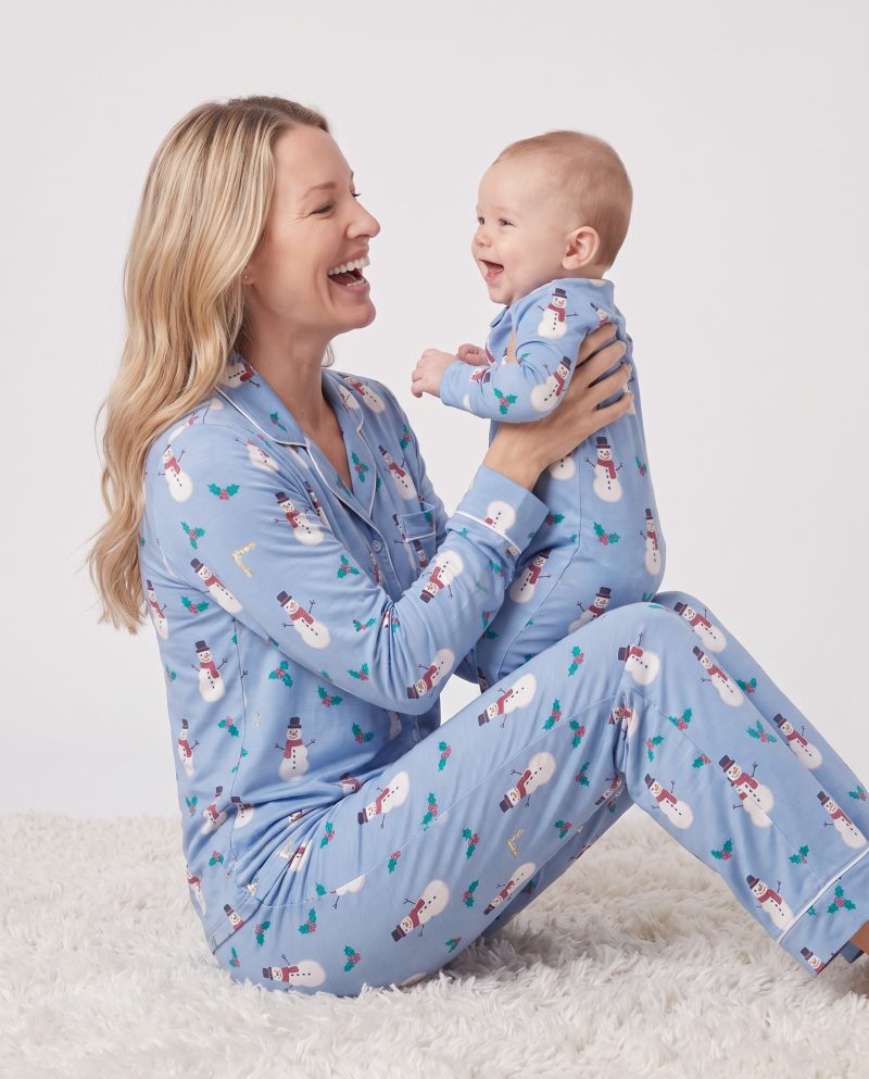 Womens Bamboo Christmas Pajamas Snowman Blue
