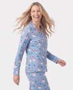 Womens Bamboo Christmas Pajamas Snowman Blue
