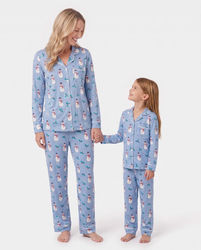 Womens Bamboo Christmas Pajamas Snowman Blue