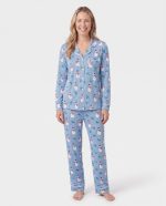 Womens Bamboo Christmas Pajamas Snowman Blue