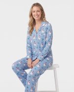 Womens Bamboo Christmas Pajamas Snowman Blue